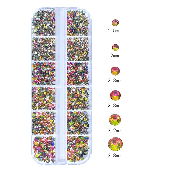 HNUIX Nail Rhinestones - 3D Multi Shape Size, Crystal Colorful Red Nail Gems, Flat Back, with Kit, for Nail Art, DIY Decorations