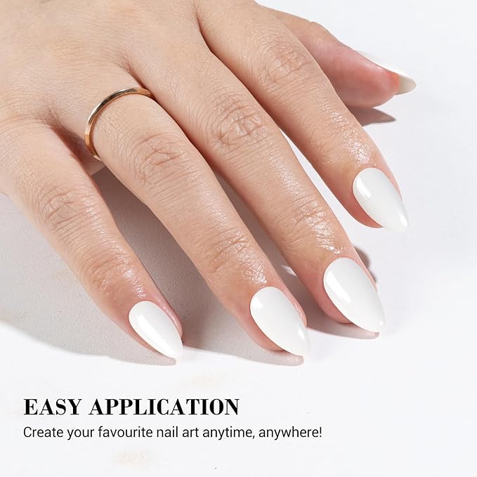 MelodySusie Semi Cured Gel Nail Strips (White), Works with Nail Lamp, Salon Quality, Long Lasting, Easy to Apply and Remove, Includes 20Pcs, 2 Prep Pads, Nail File and Wooden Stick