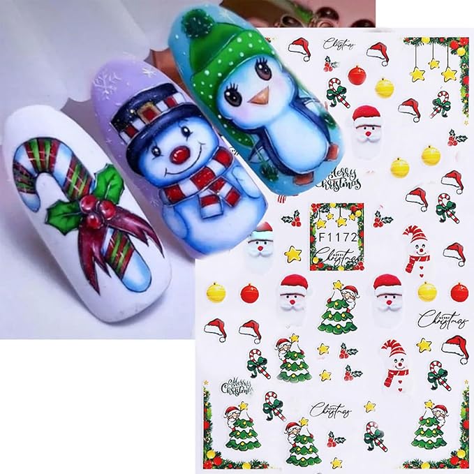 10 Sheets Christmas Nail Stickers Decals Winter Snowflake Nail Art Stickers Self-Adhesive 3D Santa Claus Snowmen Nail Decorations Cute Elk Nails Supplies for Women Acrylic Nails Accessories Kit
