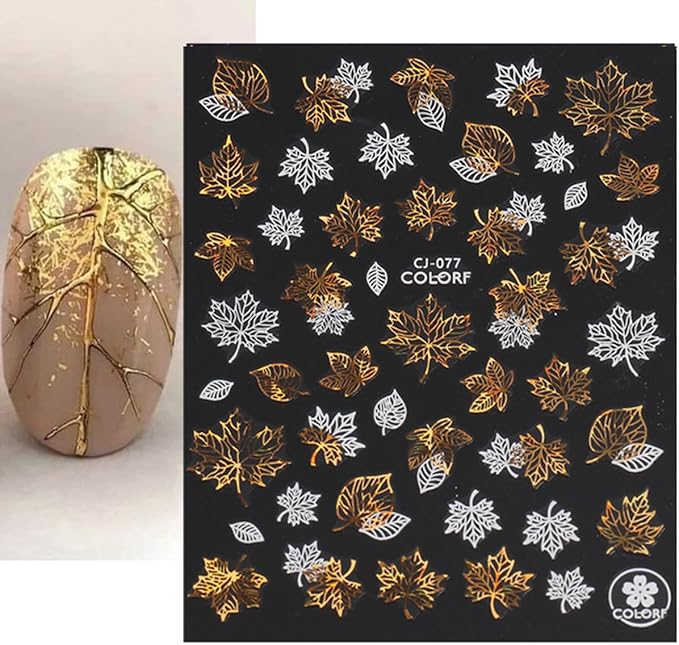 Maple Leaf Nail Art Stickers Decals Fall Nail Stickers 6PCS Golden Autumn Leaves Pine Nut Squirrel Autumn Nails Design Thanksgiving Day Nail Art Supplies Fall Stickers for Nails Manicure Decor