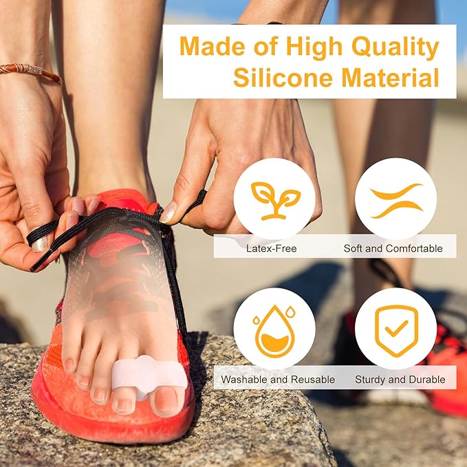 12 Pack Bunion Toe Separators Corrector for Big Overlapping Toes, Gel Toe Spacers for Women & Men Bunion Corrector with 2 Loops Silicone Toes Separators for Bunions Feet, Clear