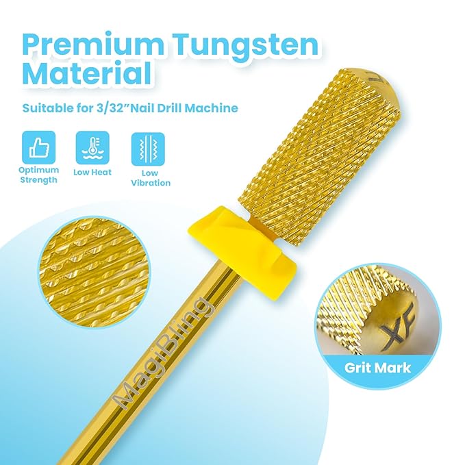 Small Barrel Nail Drill Bits Round Top, 3/32'' Safety Tungsten Carbide Bits, Two-way Rotation, Suitable for Manicure Pedicure Cuticle Gel Polishing, Technicians Bits, Grit: Extra Fine