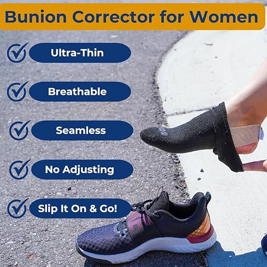 Bunion Corrector for Women Big Toe, Men too. Ultra-Thin Big Toe Straightener Socks. Correction While You Walk. Flexible & Comfortable Splint That Fits Inside All Shoes. Small-Right