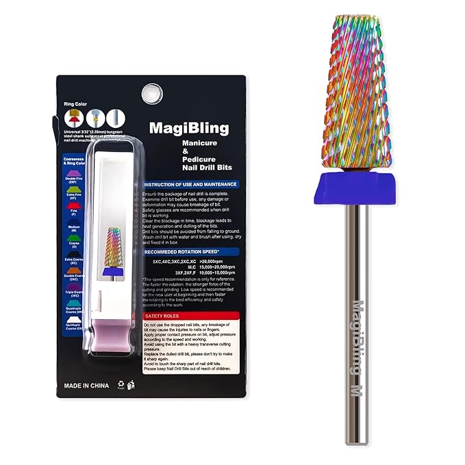 Professional 5 in 1 Tapered Nail Drill Bits, 3/32'' Safety Tungsten Carbide Bits, Remove Hard Gel Fast, Left & Right Hand Use, Easy for Beginner, Technicians Bits, Medium.