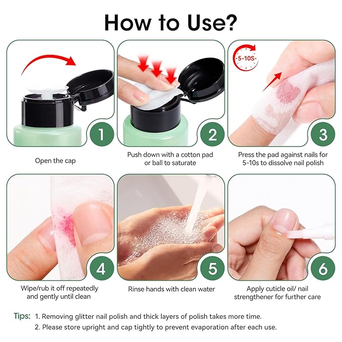 Nail Polish Remover with Aloe Vera, Non-Acetone Fingernail Polish Remover with Easy Push-down Pump, VE Non-Drying 5-10s Effectively to Clear Quick Dry Nail Polishes, 160ml