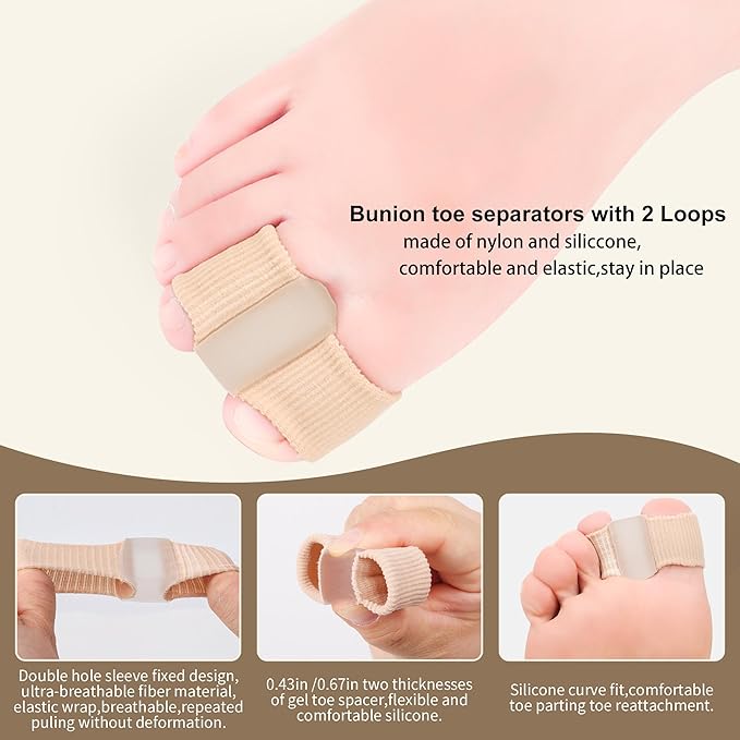 FOYOLO Gel Toe Separators Bunion Corrector with 2 Loops be Made of Elastic Fabric Material 2PCS Toe Corrector for Big Toes, Toe Spacers Suitable for Hallux valgus, Foot Pain,Corns (L)