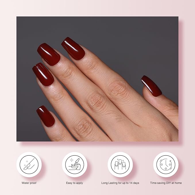 Semi Cured Gel Nail Strips, 20 PCS Gel Nail Stickers Work with UV Light, Gel Nail Wraps, Salon Quality & Easy to Use - Sultry Cinders
