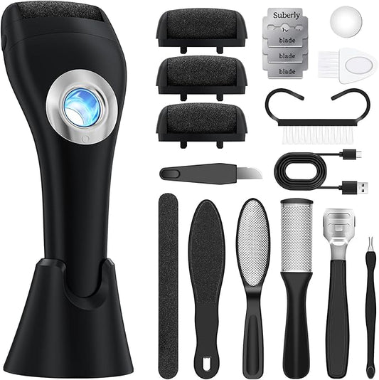 Foot Scrubber Callus Remover for Feet - with Holder & RingLight, Portable Pedicure Kit Foot File Callus Remover, Waterproof Professional Pedicure Tool Foot Care for Deadskin Hard Cracked Dry Skin