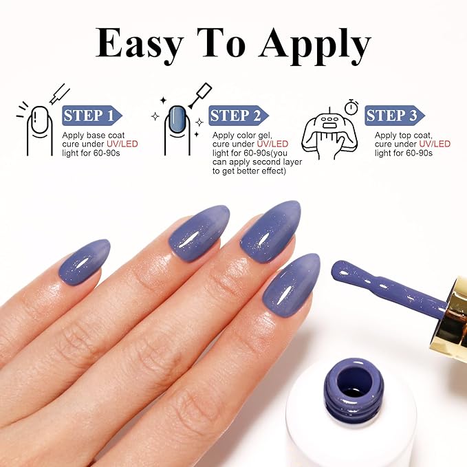 Imtiti Glitter Gel Nail Polish, 0.5 Fl Oz Blue Glitter Gel Polish Soak Off LED U V Gold Shimmer Sparkle Nail Gel Polish DIY Nail Art Starter Manicure Salon Gel Nail Polish Kit