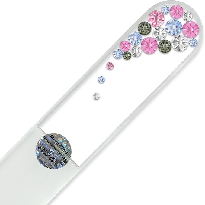 Large Size Glass Nail File Hand Decorated with Swarovski Elements, in Black Velvet Sleeve, Genuine Czech Tempered Glass, Hand-Made Crystal Nail File
