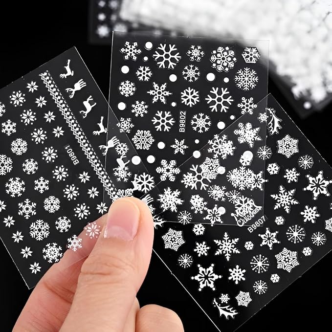 30 Sheets Snowflake Nail Stickers Decals 3D Self-Adhesive White Christmas Nail Art Stickers Santa Claus Elk Snowmen Nail Supplies New Year DIY Nail Decals Accessories