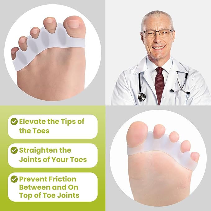 Bukihome Toe Separators, 4 Pair Soft Gel Toe Spacers to Correct Bunions, Toe Stretcher for Therapeutic Relief from Plantar Fasciitis, Foot Pain for Women & Men,White+M