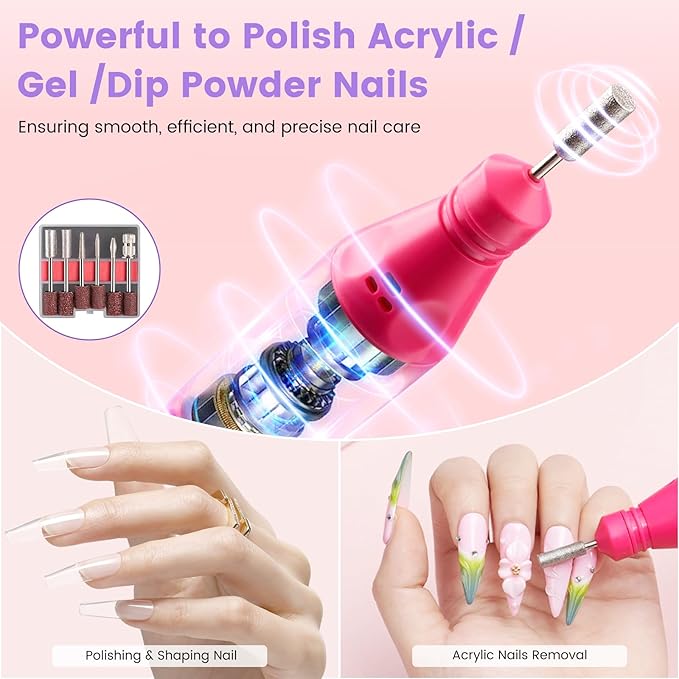 Nail Kit for Beginners with Everything: Practice Nail Hand Acrylic Nail Powder Liquid Set with U V Lamp Drill in Gift Bag for Home Salon(Blue Bag)