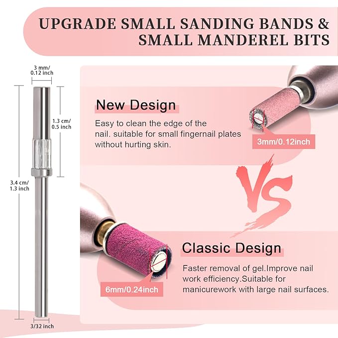 200 Pcs Nail Sanding Bands, 150 Grit Small Sanding Bands for Nail Drill, A Mixed Pack of Mini Sanding Band for Nails Tech and Professional Acrylic Gel Manicures (150#Pink+150# Pink)