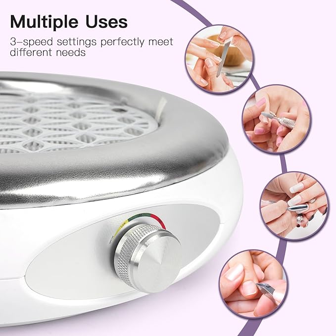 Lavinda Nail Dust Collector Quiet Nail Tech Powerful Dust Vacuum Suction Fan with Reusable Filter, Electric Acrylic Nail Dust Cleaner for Nail Polishing, Low Noise, Salon Home