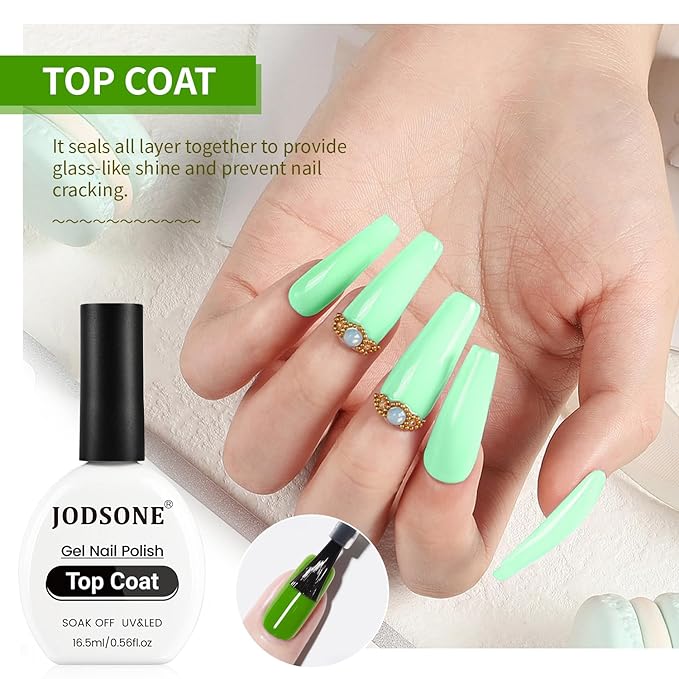JODSONE 2Pcs 16.5ml Top Coat Base Coat Gel Polish Set No Wipe Clear Long Lasting Need U V Lamp Cured at Home DIY Nail Salon Girl Gift