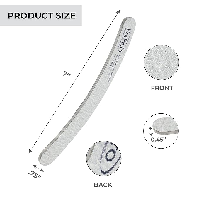 ForPro Professional Collection Zebra Curved Foam Board, 100/180 Grit, Double-Sided Manicure and Pedicure Nail Files, 7” L x .75” W, 50-Count