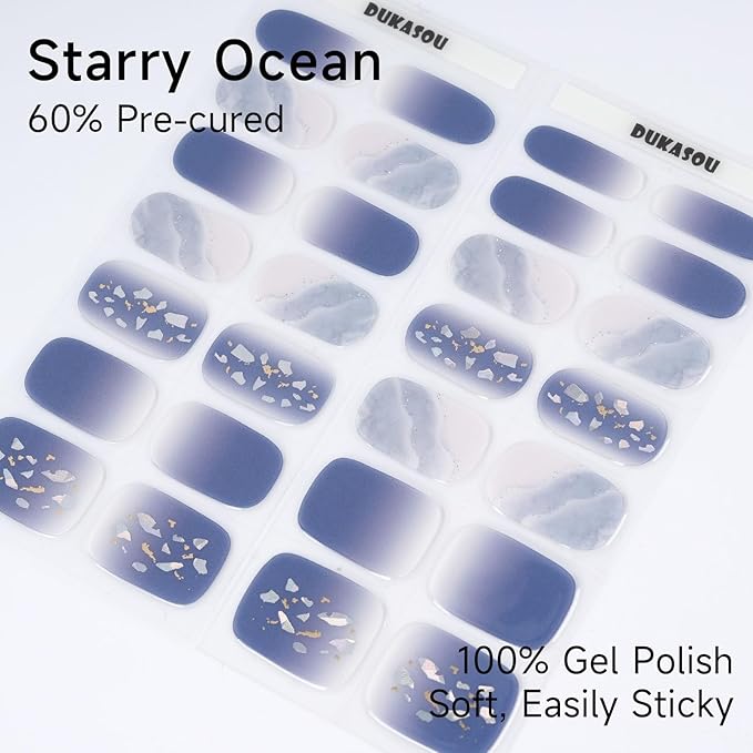 Semi Cured Gel Nail Strips, 28 pcs Gel Nails Stickers for Women Work with Any UV Lamp, Long Lasting UV Gel Nail Strips for Home DIY Nails Art (Starry Ocean)