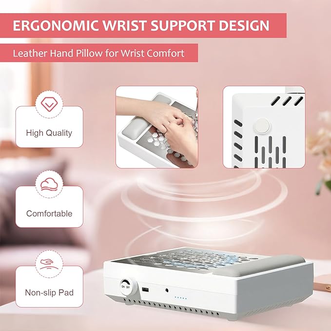 Professional Nail Dust Collector, Dust Collector Nail Tech with Reusable Filter, Powerful Vacuum Cleaner, Adjustable Speed Nails Extractor Vacuum for Acrylic Nails Polishing Manicure Salon, Low Noise