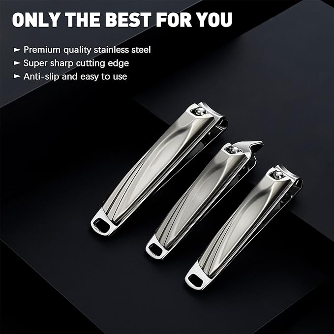 BEZOX Nail Clipper, 3PCS Set Fingernail Clippers – 2 Curved Blades and 1 Slant Cutting Edge Toenail Cutter Nail Trimmer