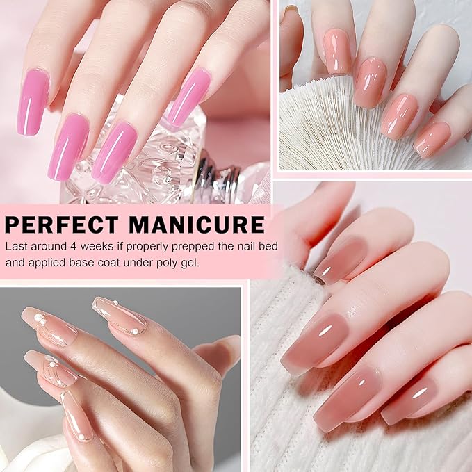 Poly Nail Gel Kit,10PCS Pink Poly Gel Nail Kit Starter Kit,Kit De Poly Gel Para Uñas Completo,with Slip Solution Dual Nail forms - Set C（Pink）