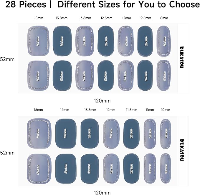 Semi Cured Gel Nail Strips | 28 pcs Gel Nails Strips Work with Any UV Lamps, Long Lasting UV Nail Stickers for Women DIY Nails Wraps(Blue Horizon)