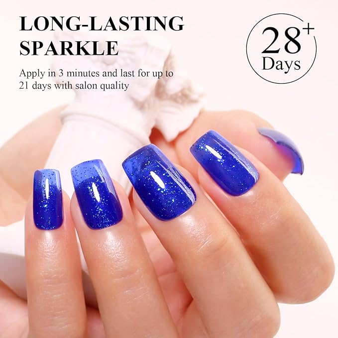 Imtiti Glitter Gel Nail Polish, 15ML Deep Blue Iridescent Glitter Gel Polish Soak Off LED UV Diamond Shimmer Sparkle Nail Gel Polish Fall Winter Manicure Gel Nail Polish Kit