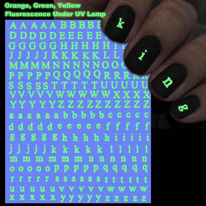 Letter Nail Art Stickers - 3D English Alphabet Nail Decals for DIY Part of Fluorescence Acrylic Manicure Holographic Nail Decorations(6 Sheets)