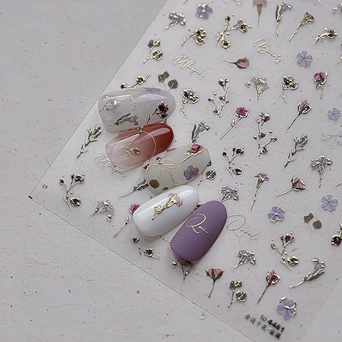 1 Sheet of Hot Stamping Flower Nail Decals, Colorful Dried Flower Nail Stickers, 5D Self-Adhesive Nail Design Stickers, Suitable for Women DIY Spring Summer Floral Nails Decoration Supplies