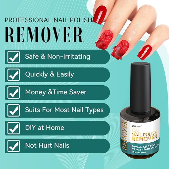 Gel Nail Polish Remover 15ml, No Need Soaking or Wrapping Gel Remover for Nails, Easily and Quickly Removes in 3-5 Minutes