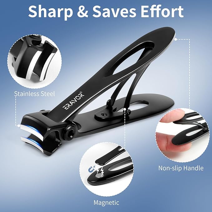 2025 Upgrade Nail Clippers Set – Ultra Wide Jaw (15mm) Toenail Clippers for Thick Nails, Premium 420 Stainless Steel, Long Handle, Anti-Splash Catcher, Safety Lock, Ideal for Seniors/Men/Women (Black)