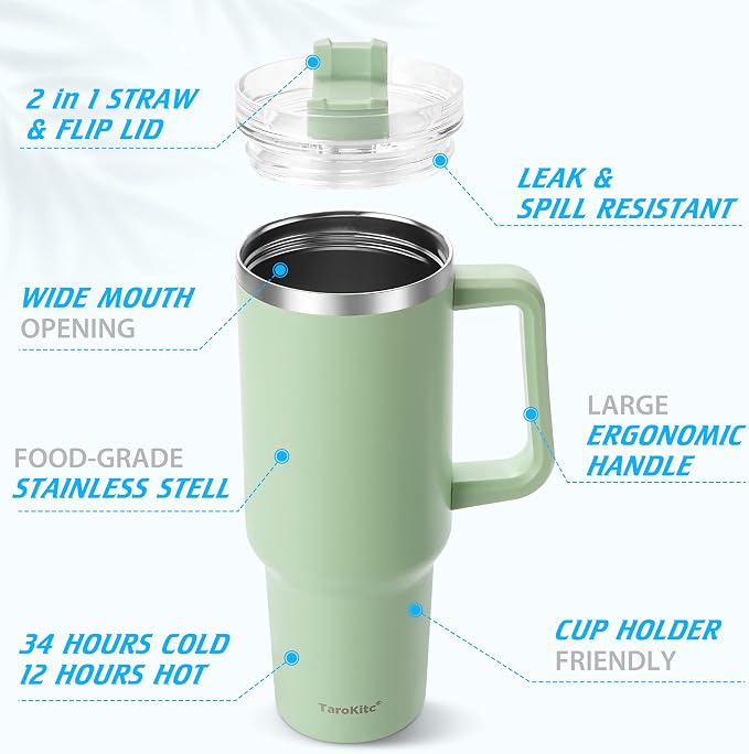 TaroKitc 40 oz Tumbler with Handle | Stainless Steel Insulated Travel Mug with - Image 5