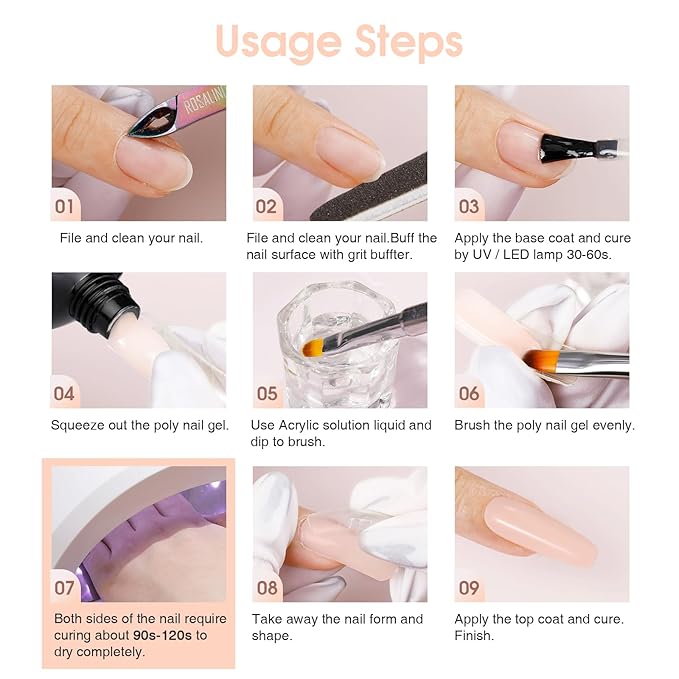 ROSALIND Nude Poly Extension Gel, 60ml Light Nude Poly Nail Gel Builder for Nail Art Decoration,Nail Thickening Extension Easy to DIY Use at Home Need UV Lamp