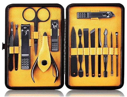 Nail Clippers Sets High Precisio Stainless Steel Nail Cutter Pedicure Kit Nail File Sharp Nail Scissors and Clipper Manicure Kit Fingernails & Toenails with Portable Stylish case (Yellow 15-Pieces)