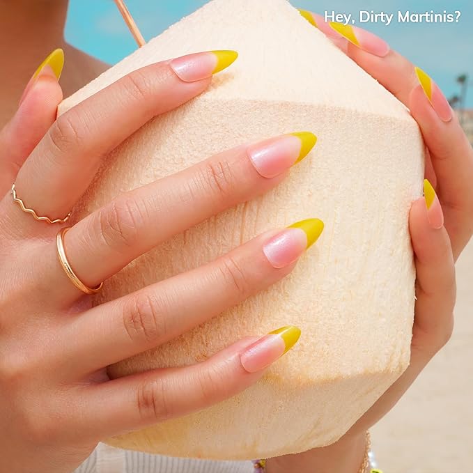Heyhae Semi Cured Gel Nail Strips | No LED Lamp Needed | French, Green, Spring | Easy Apply & Remove, Salon Quality | Includes 28 Strips, 1 Prep Pads, Nail File & Wooden Stick - Hey, Dirty Martinis