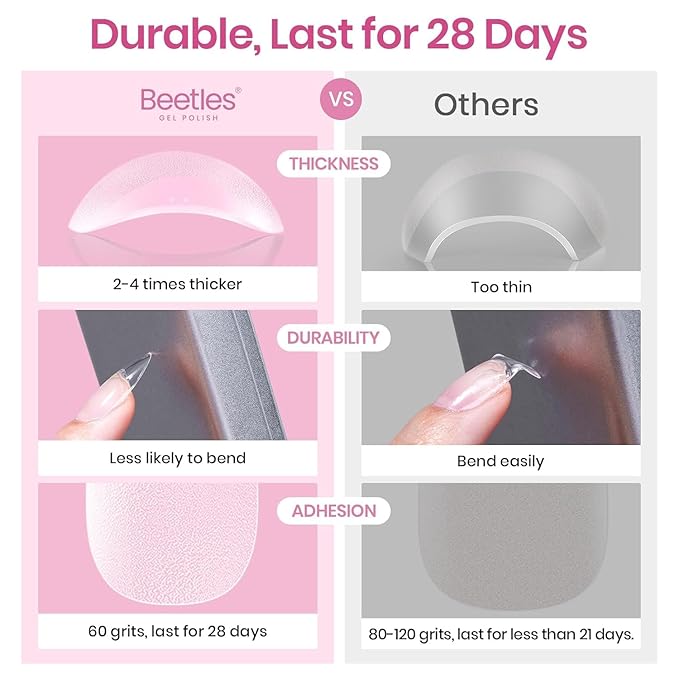 Beetles Medium Almond Nail Tips 576pcs 12 Sizes, Pre-Etched Soft Gel Nail Tips Half Matte Full Cover False Nail Tips Clear Acrylic Nails Glue on Nails DIY Nail Extension Gift for Women