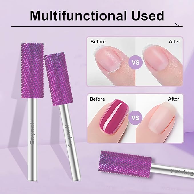 3/32" Small 5.35MM Barrel Bit Tungsten Carbide Nail Drill Bit Safety Bit for Gel & Acrylic Removal, 2- Way Rotating Efile Tip, Salon Electric File Accessory (F Girt, Purple)