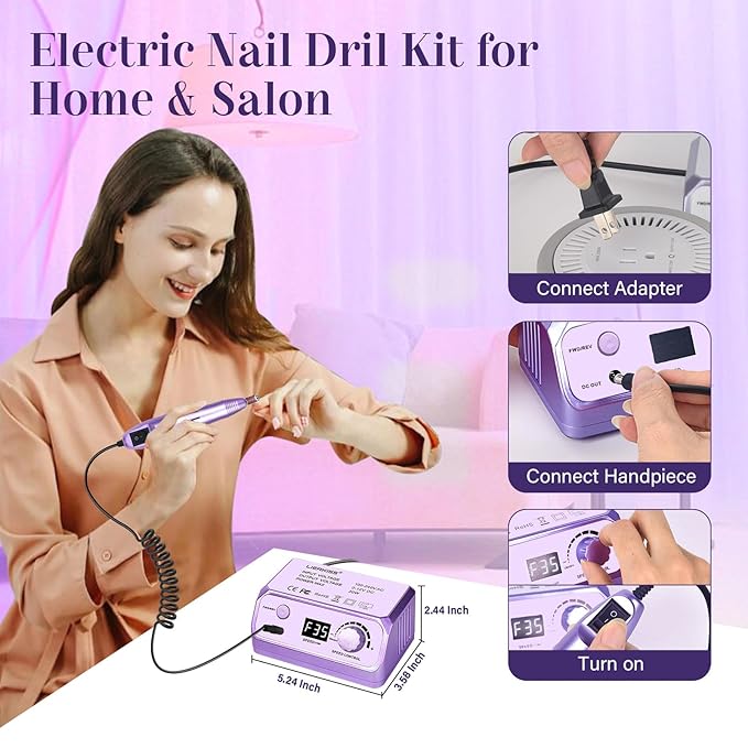 Electric Nail File Nail Drill Professional 35000RPM Nail Dril Electric E Filer for Nails with 100pcs Sanding Bands and Nail Drill Bits for Acrylic, Gel Nail Manicure & Pedicure