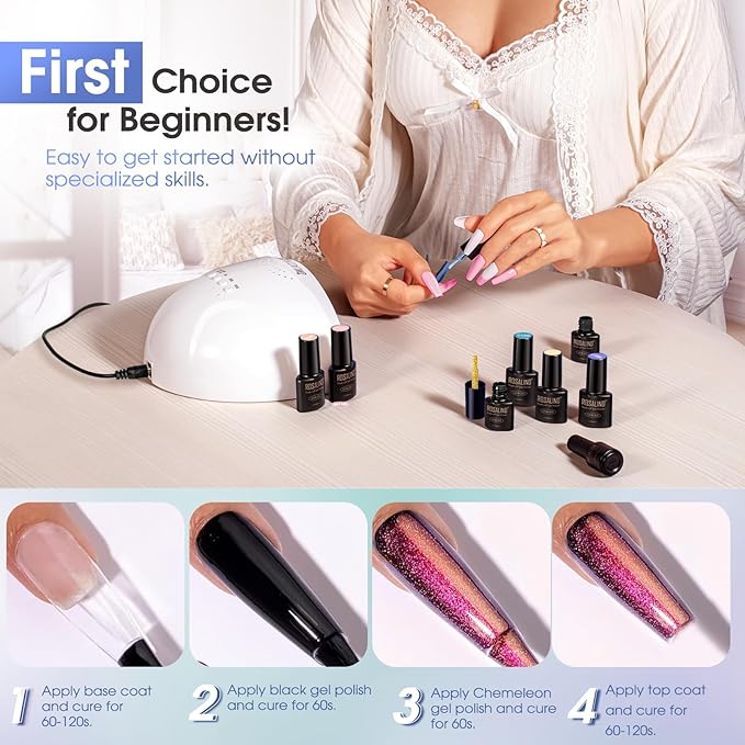 ROSALIND Chameleon Gel Polish - 12 Colors Aurora Shimmer Gel Nail Polish Set Multicolor Gradient Effect Soak Off UV Set Sparkle Chrome Nail Art Collection Manicure Gift for Women