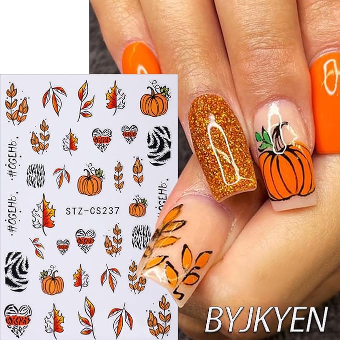 Fall Nail Stickers for Nail Art, Maple Leaf Nail Decals Self-Adhesive Pumpkin Spider Maple Leaves Nail Art Design Sticker Thanksgiving Nail Sticker Acrylic DIY Manicure Decoration for Women 6 Sheets