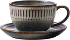 10Oz ceramic coffee cup and saucer sets, elegant striped pattern, unique kiln by Leijosya