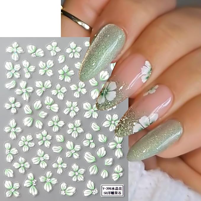 5D Embossed Flowers Nail Stickers for Nail Art Designs,4 Sheets Spring Cherry Blossom Floral Petals Self-Adhesive Nail Decals,Holographic Sakura Foils Sticker for Nail Decoration Manicure Supplies