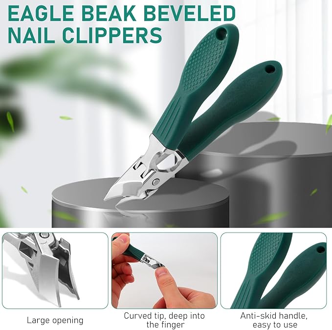 Eagle Beak Beveled Nail Clippers,Wide Jaw Opening Anti-Splash Slanted Nail Clipper,Long Handle Wide Jaw Opening Anti-Splash Slanted Nail Clipper,Edge Nail Clippers 3-Piece Set for Women and Men