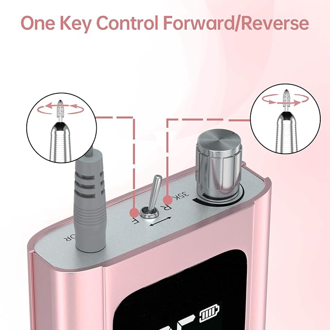 Delanie Professional Portable Electric Nail Drill Machine, 35000 RPM Rechargeable Cordless Nail Filer Electric Nail File Efle for Dip Powder Acrylic Gel Nail, Salon Nail Tool, Rose Gold