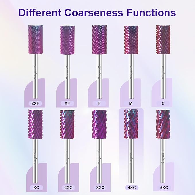 3/32" Large Barrel Bit Tungsten Carbide Nail Drill Bit Safety Bit for Gel & Acrylic Removal, 2- Way Rotating Efile Tip, Salon Electric File Accessory (4XC Girt, Purple)