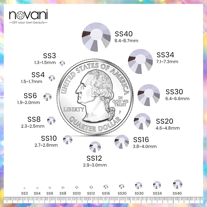 Novani Rhinestones Flatback Rhinestones Glass Gems Stones Jewels Round Gemstones Non-Hotfix Crystal for Crafts,SS16,1440 Pieces,Hematite Black