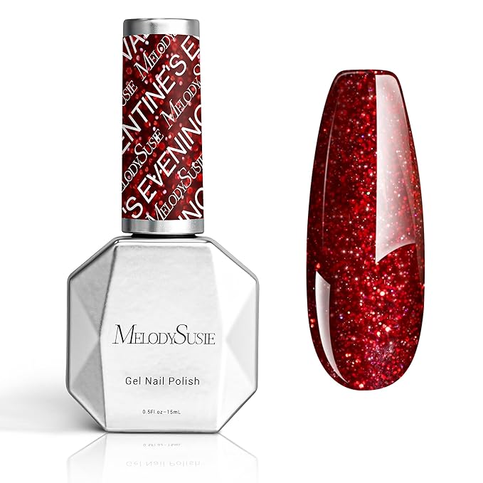 MelodySusie Christmas Red Glitter Gel Nail Polish,0.5fl oz Soak Off UV LED Sparkle Shiny Red Reflective Gel Polish Gift for Women Nail Art Manicure Salon DIY Nail Design Decoration at Home-z021