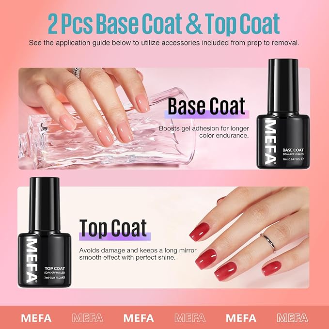MEFA 19 Pcs Gel Nail Polish Kit with U V Light, 12 Colors All Seasons Soak Off Gel Polish Nail Set with Base Top Coat Essential Manicure Tools Beginners Salon Nails Art