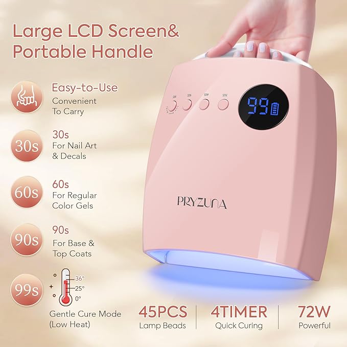 Cordless UV Light for Gel Nails 72W – Professional UV LED Nail Lamp, Fast Curing Rechargeable Nail Dryer with 45 Beads, 4 Timers, Smart Sensor, Retractable Foot Stand, Portable Handle for Salon & Home