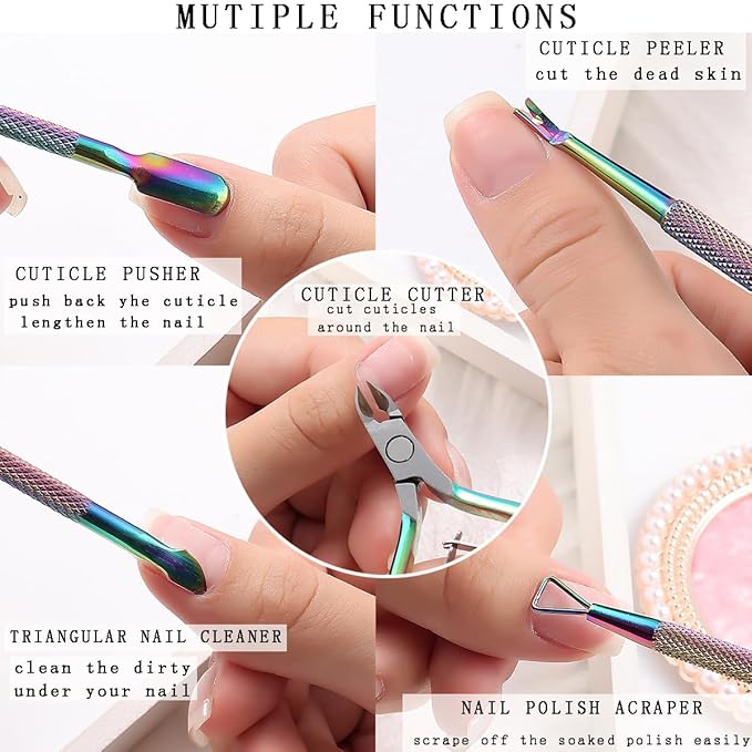 Cuticle Trimmer Cuticle Remover with Cuticle Pusher, Gel Polish Remover Kit Professional Cuticle Cutter Nipper Scissor Pedicure Manicure Tools for Fingernails and Toenails Dead Skin, Nail Files
